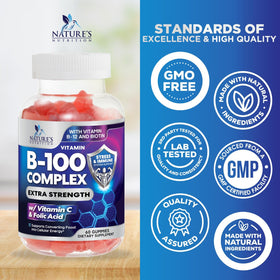 Gummies de vitamines B Nature's Nutrition sur une table en bois