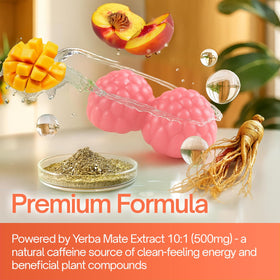 Gummies de Yerba Mate FitVitality avec un fond de fruits frais