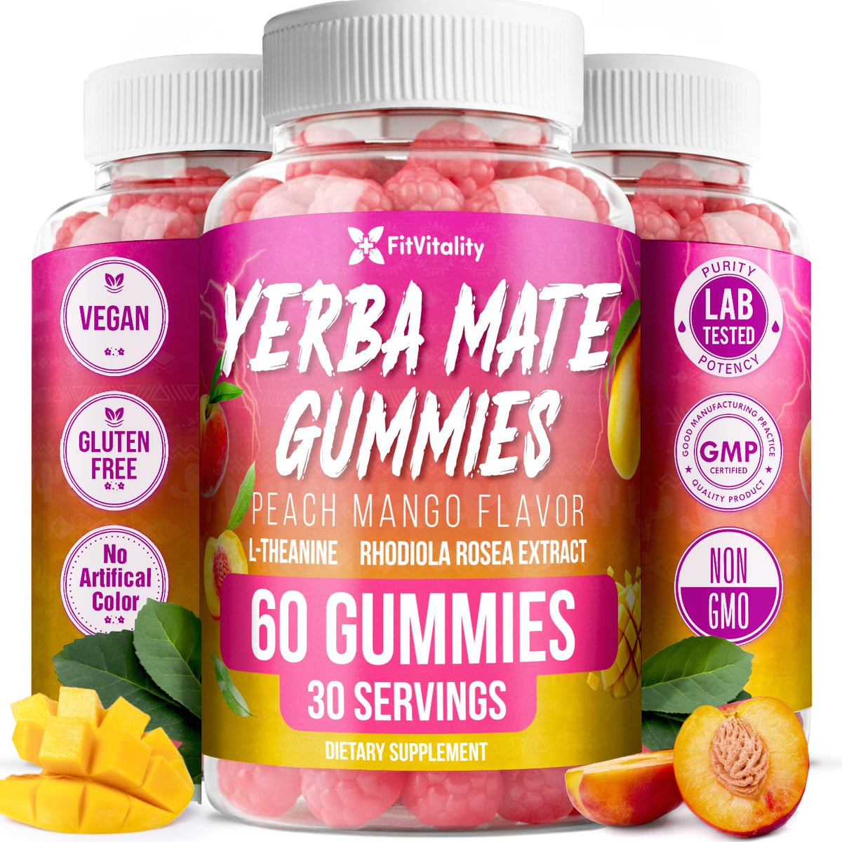 Gummies de Yerba Mate FitVitality vue de face avec emballage