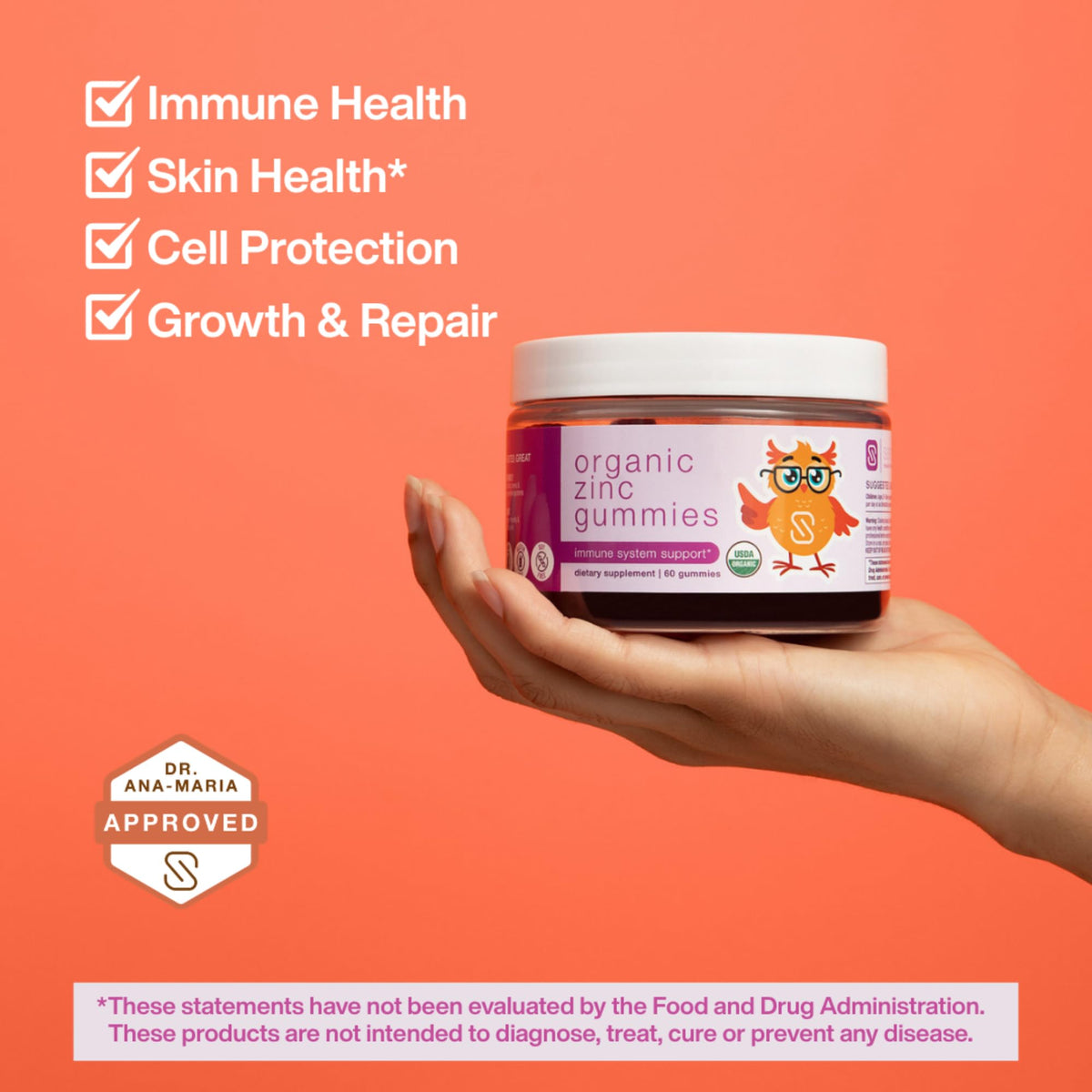 Gummies de Zinc Biologiques Serawise, ingrédients sur l'étiquette