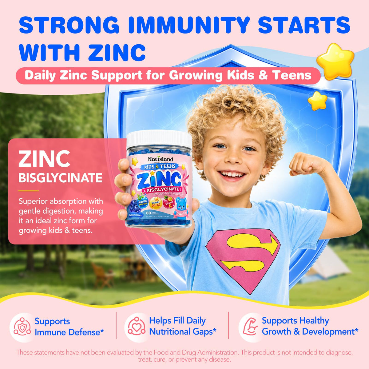 Gummies de Zinc Bisglycinate NATISLAND, vue de côté du pot