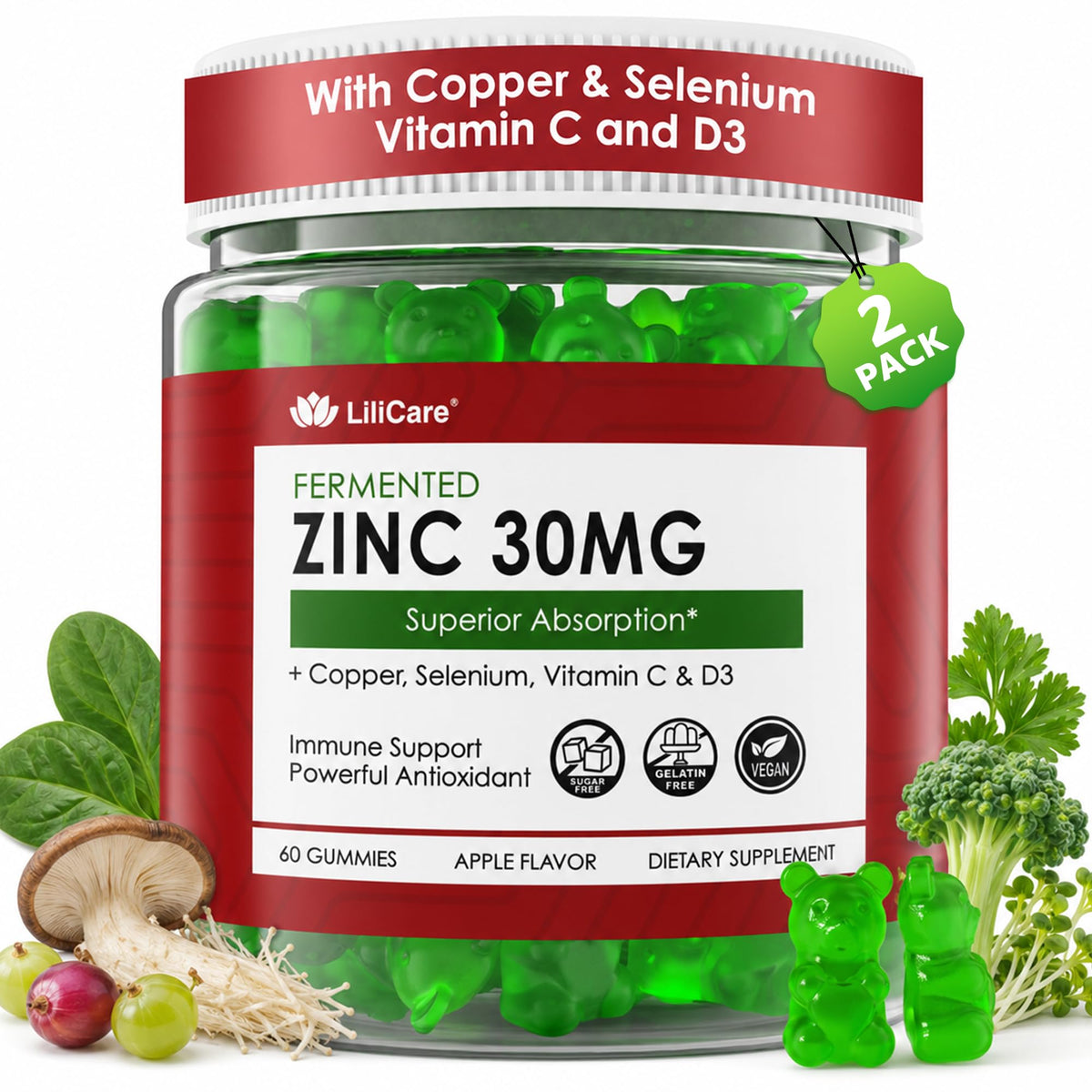 Gummies de Zinc Fermenté LILICARE 30mg en pot avec étiquette