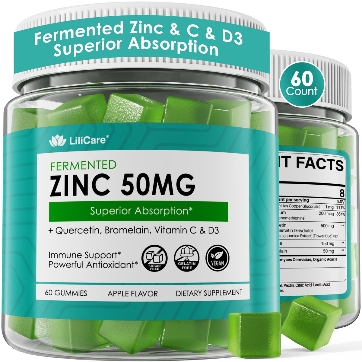 Gummies de zinc fermenté LILICARE 50mg dans leur emballage
