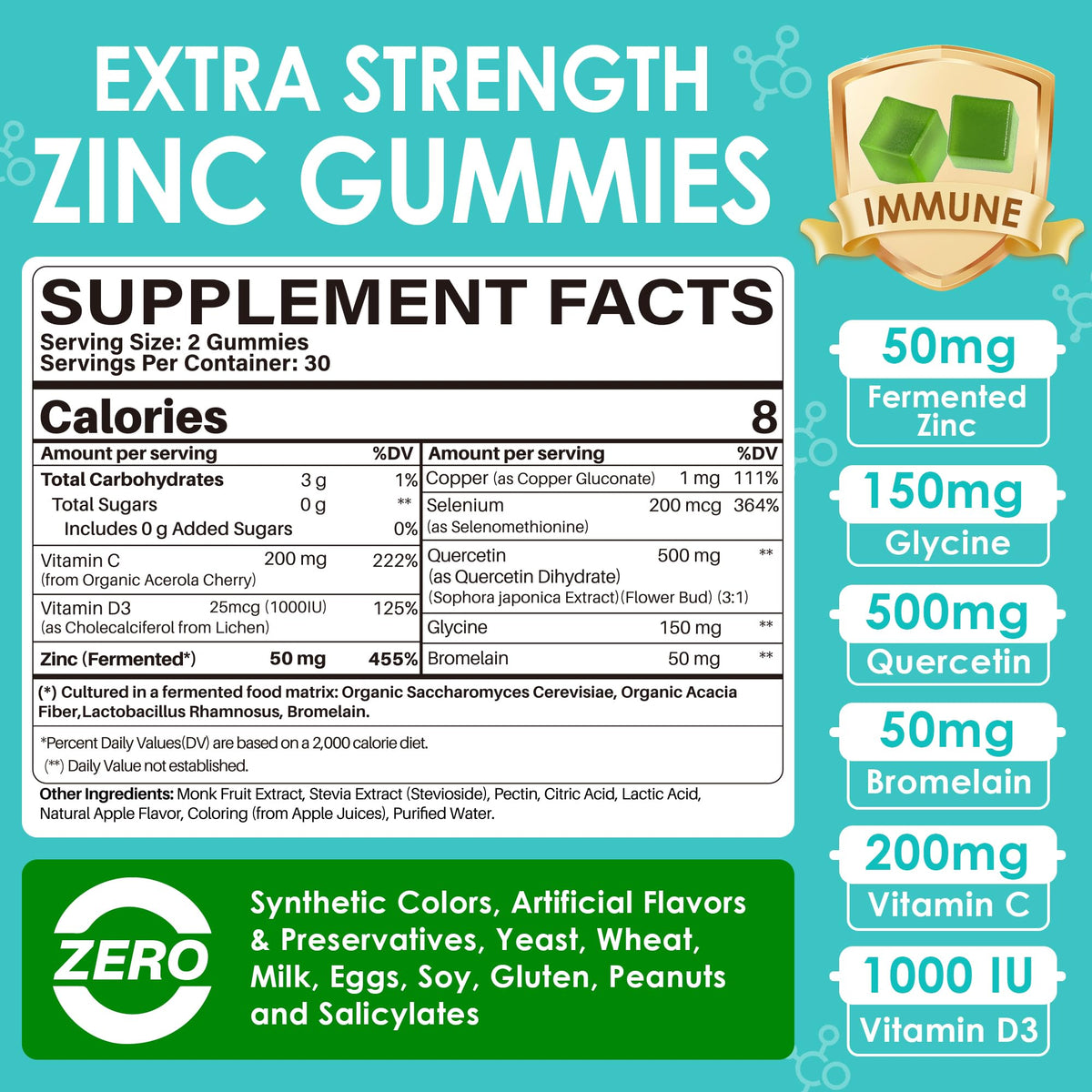 Gummies de zinc LILICARE avec un fond de fruits frais