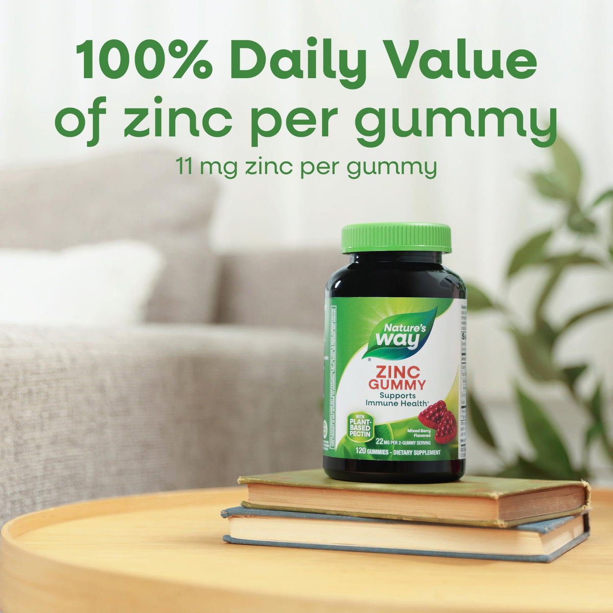Gummies de Zinc Nature's Way sur une table, présentation