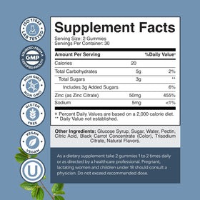 Gummies de Zinc Natures Craft 50mg, en boîte ouverte, présentation des gummies