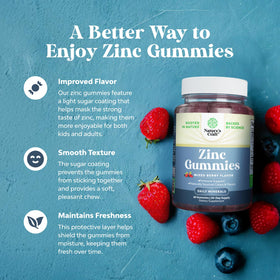 Gummies de Zinc Natures Craft 50mg, vue de dos, informations nutritionnelles