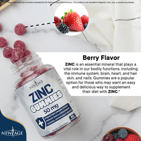 Gummies de zinc NEW AGE 50mg, présentation sur une table