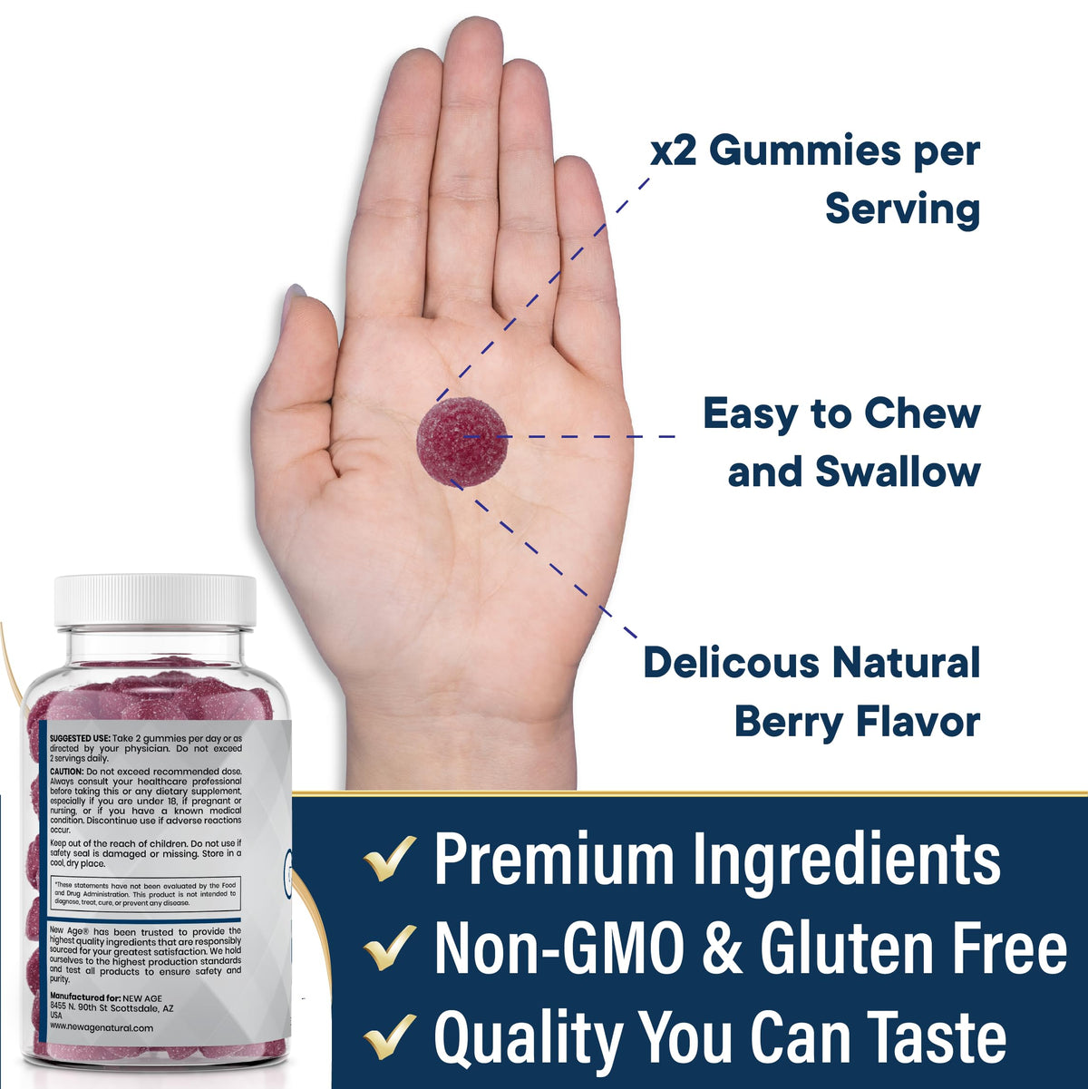 Gummies de Zinc NEW AGE, pot ouvert avec gummies visibles