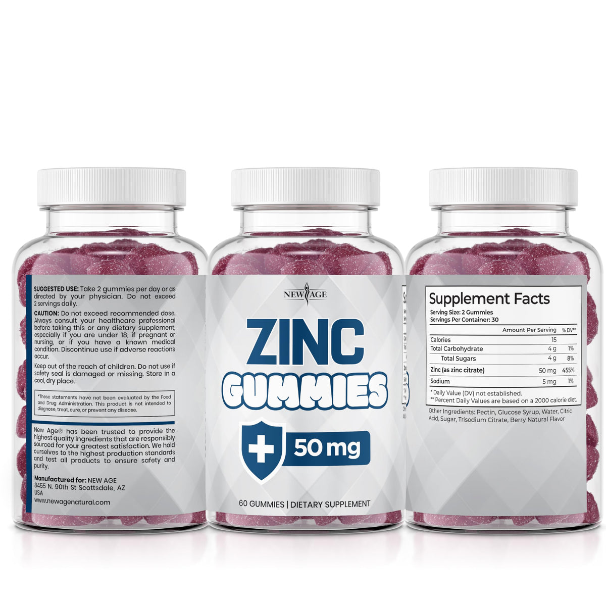Gummies de Zinc NEW AGE, présentation des gummies sur une table