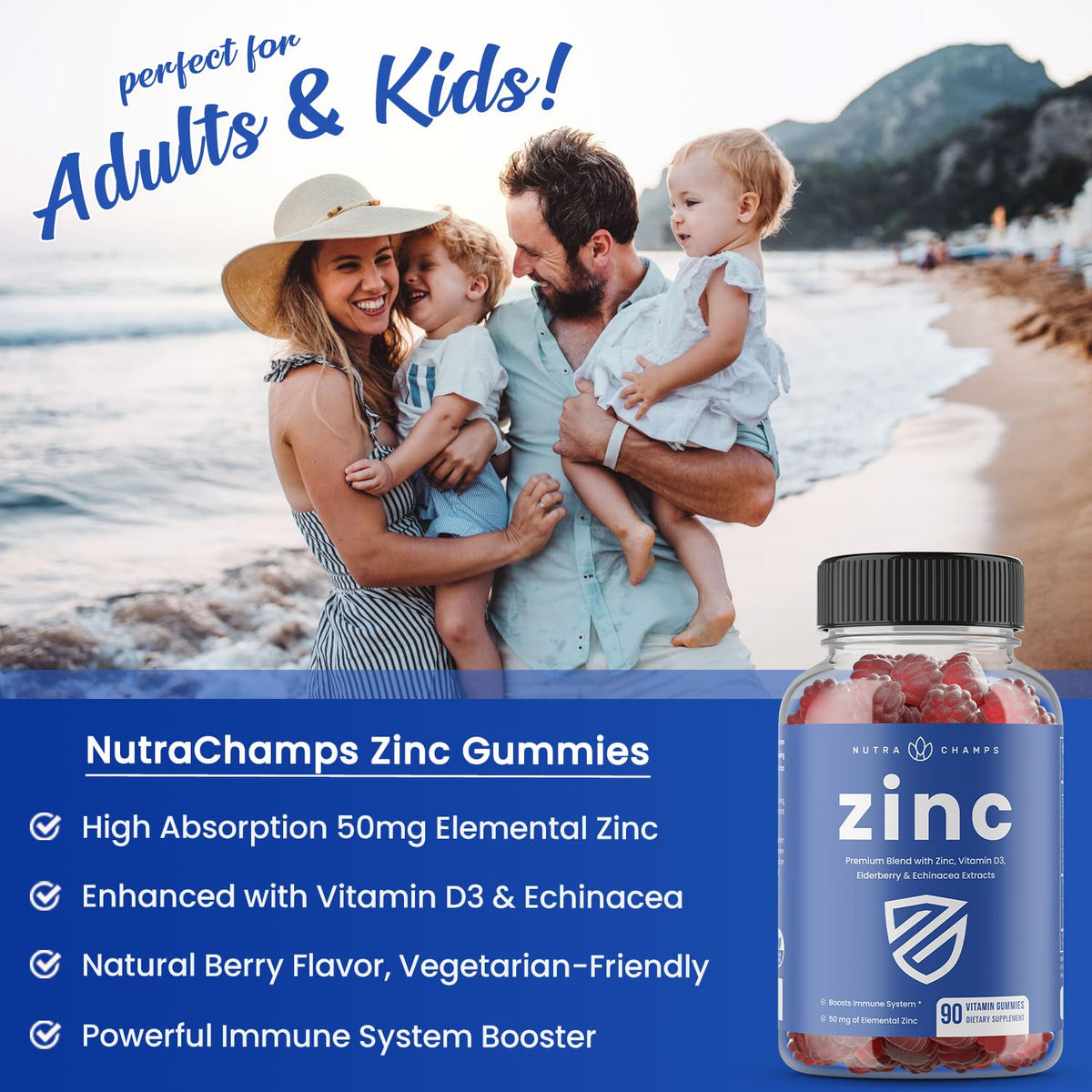 Gummies de Zinc NutraChamps 50mg avec ingrédients