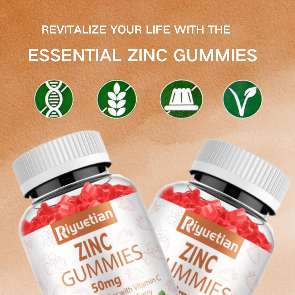 Gummies de Zinc Riyuetian 50mg, gummies individuels sur une table