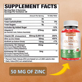 Gummies de Zinc Riyuetian 50mg, vue de dos du pot