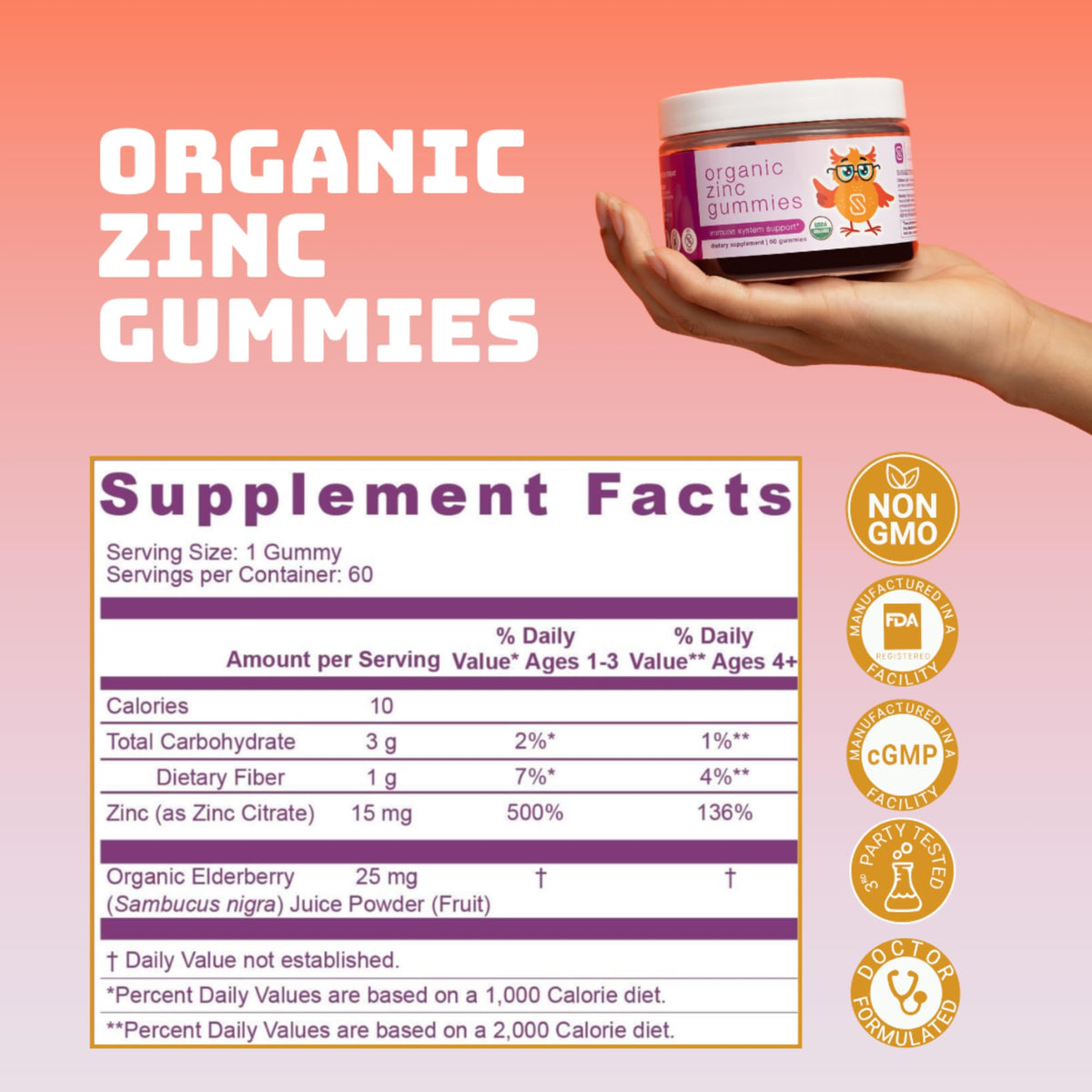 Gummies de Zinc Serawise, format et texture des gummies