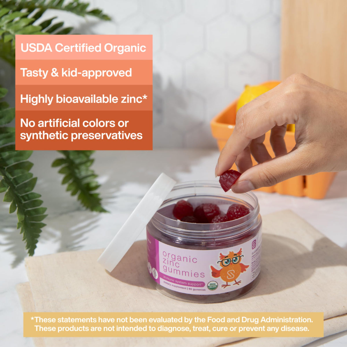 Gummies de Zinc Serawise, présentation sur une table