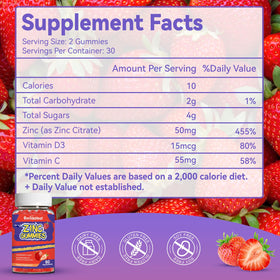 Gummies de Zinc SmildeHeal en forme de fraise, vue de près