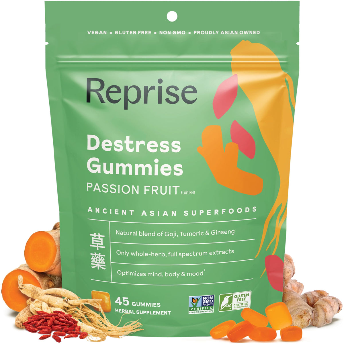 Gummies déstressantes Reprise avec ginseng américain et curcuma, vue avant