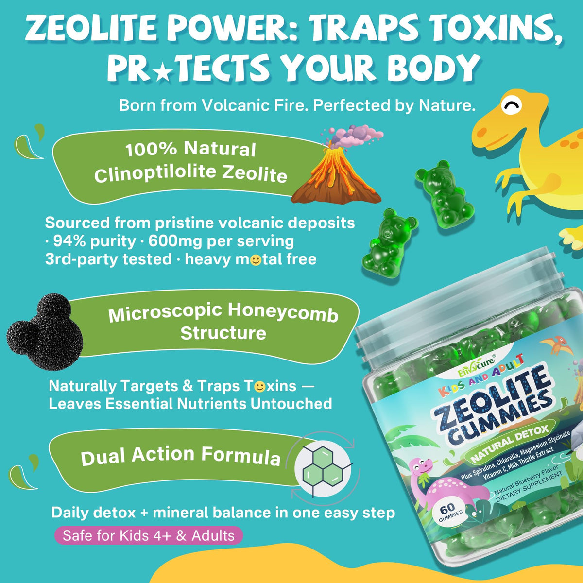 Gummies détox EnvyCure montrant les ingrédients clés