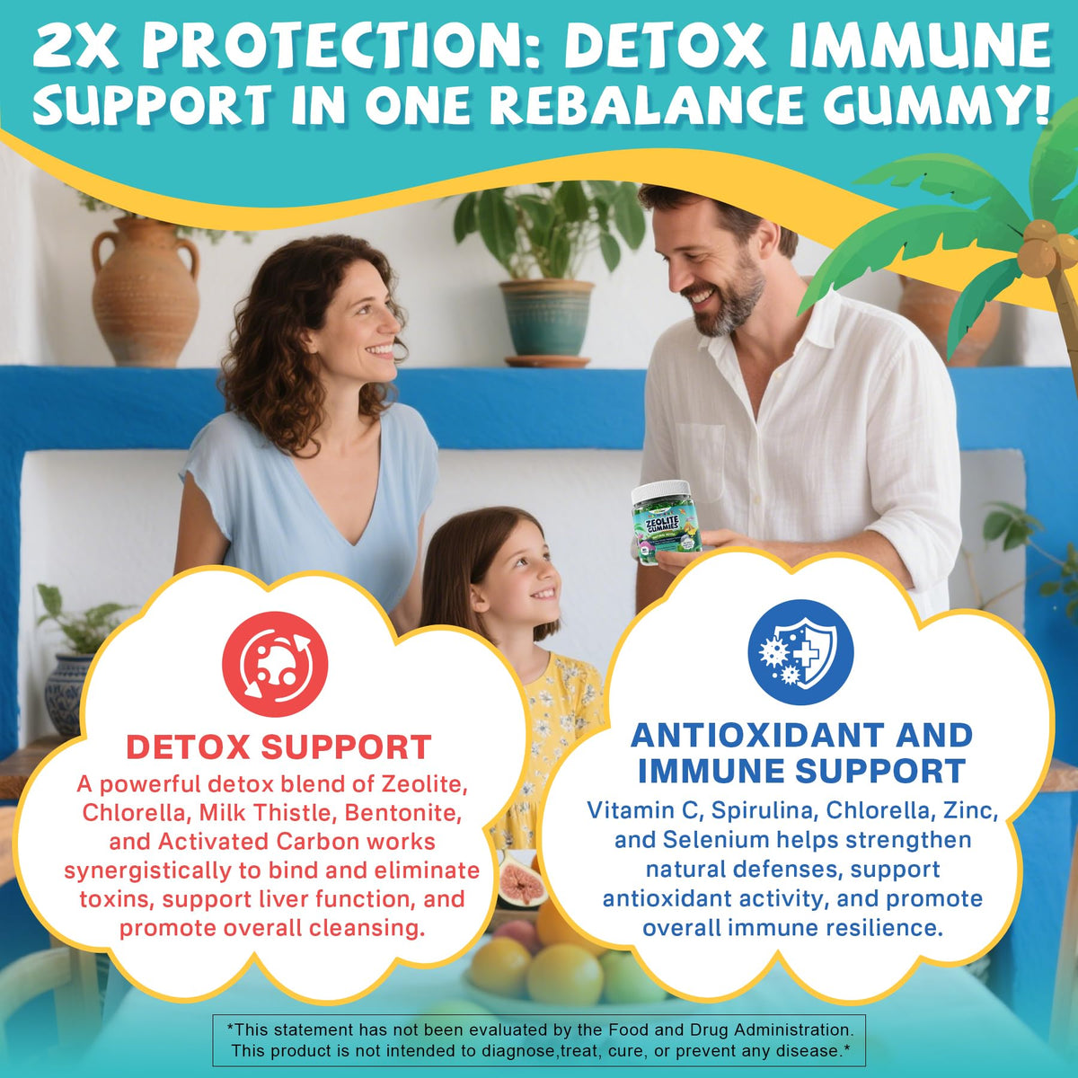 Gummies détox EnvyCure sur une table avec des fruits