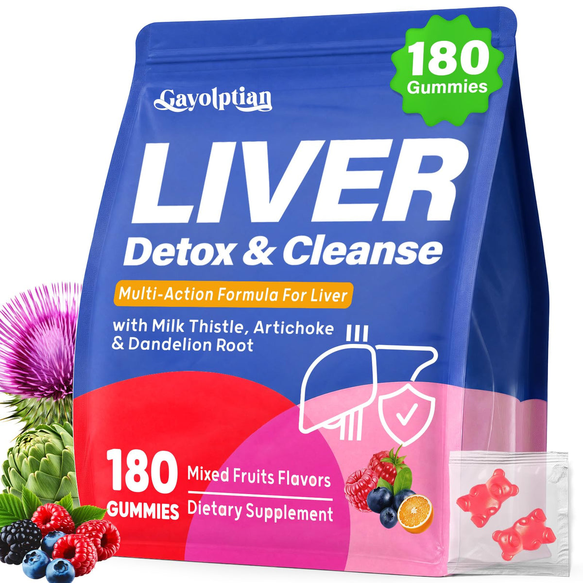 Gummies détoxifiants au chardon-marie Gayolptian, vue de face
