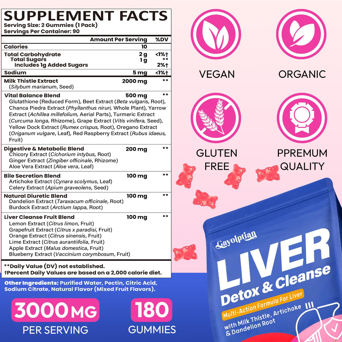 Gummies détoxifiants Gayolptian avec des ingrédients naturels