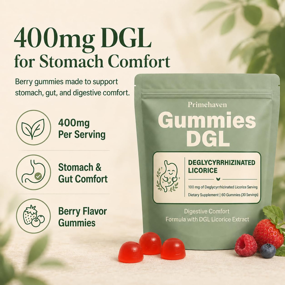 Gummies DGL ELAVA, vue de face avec étiquette et couleur baie