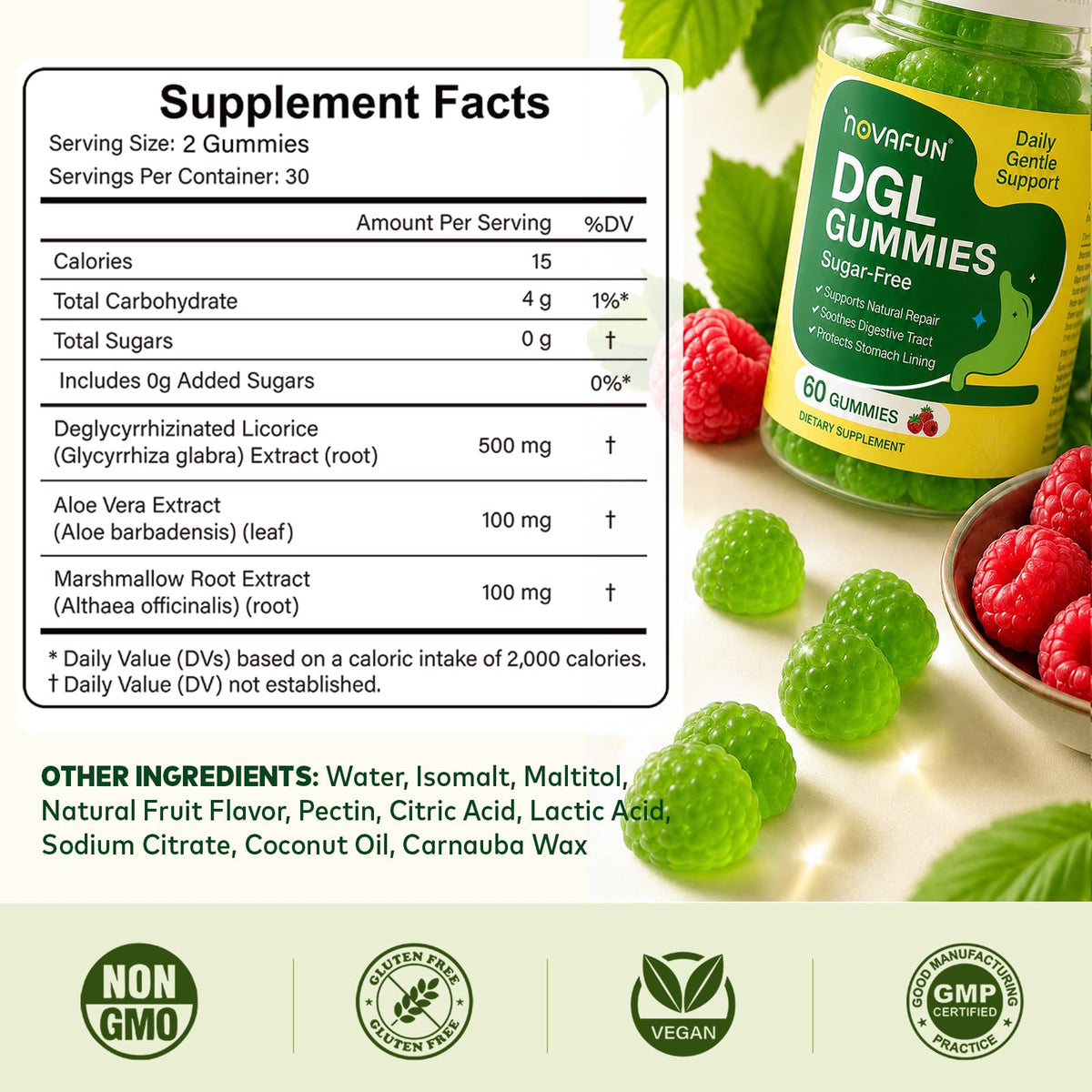 Gummies DGL Novafun montrant la taille d'un gummy