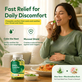 Gummies DGL Novafun sur une table avec des ingrédients naturels