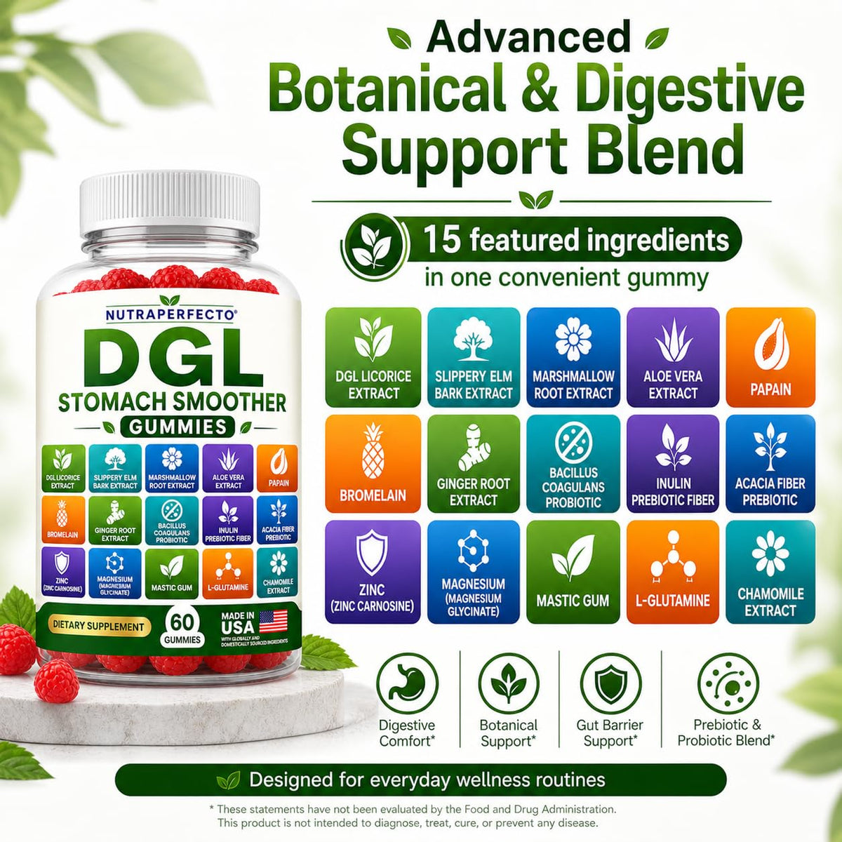 Gummies DGL Stomach Smoother NutraPerfecto en gros plan