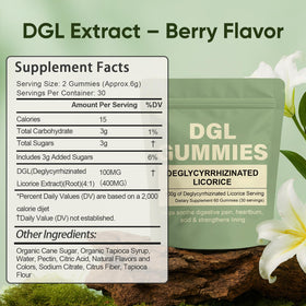 Gummies DGL WDVNEX avec un fond de fruits