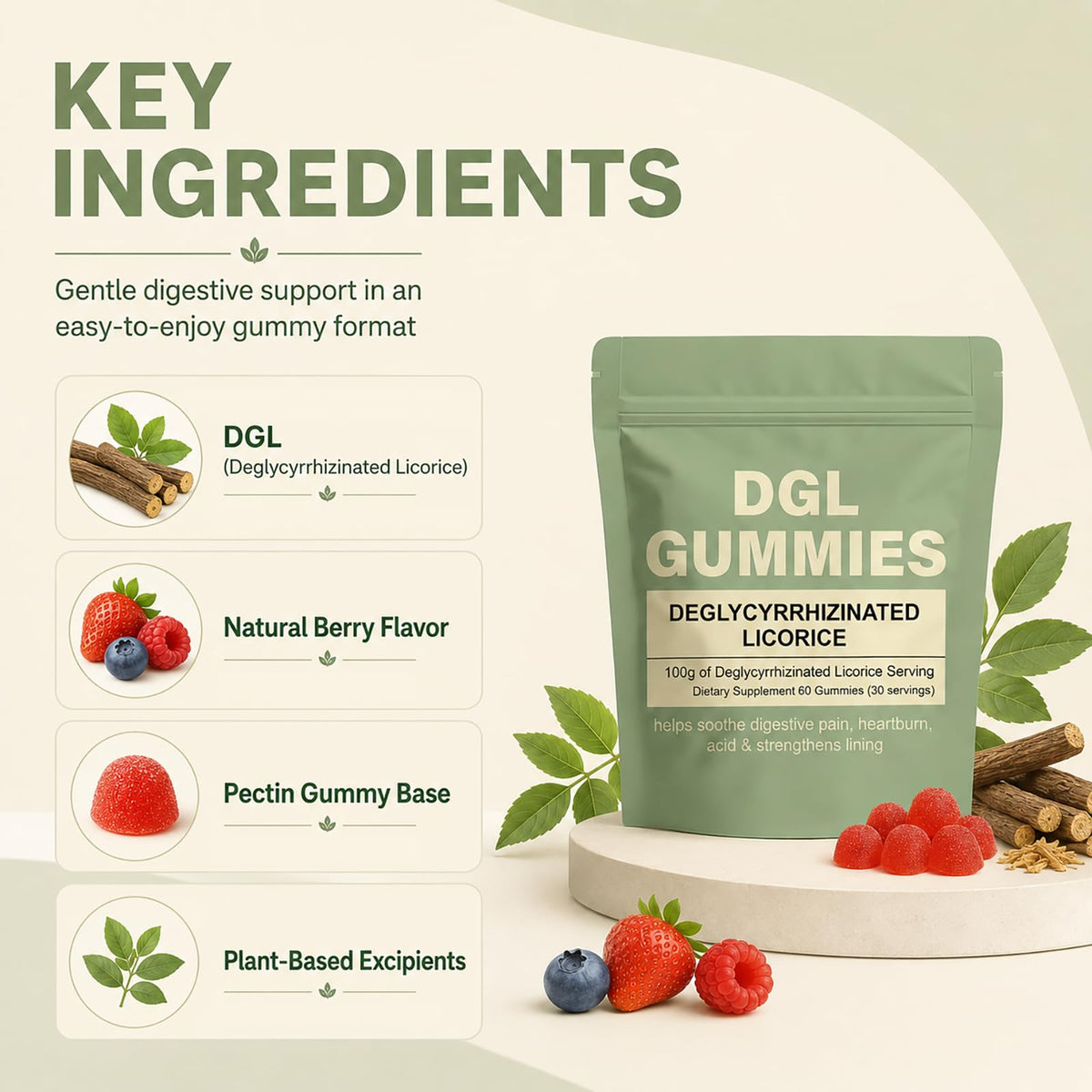 Gummies DGL WDVNEX avec une main tenant un gummy