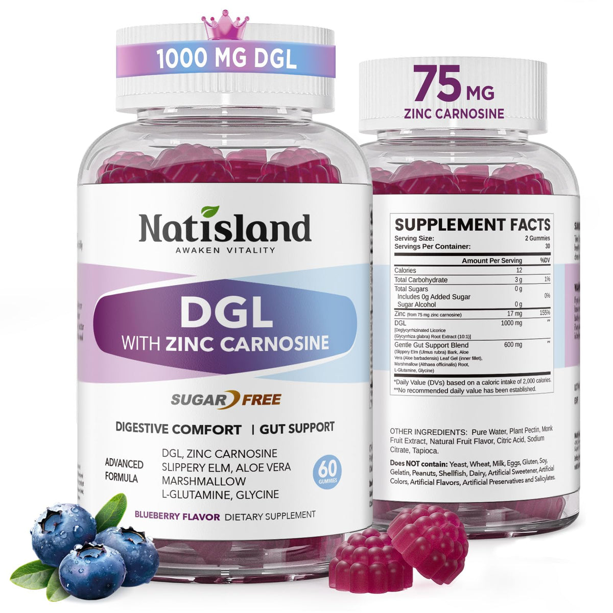 Gummies DGL & Zinc Carnosine NATISLAND, pot de 120 pièces
