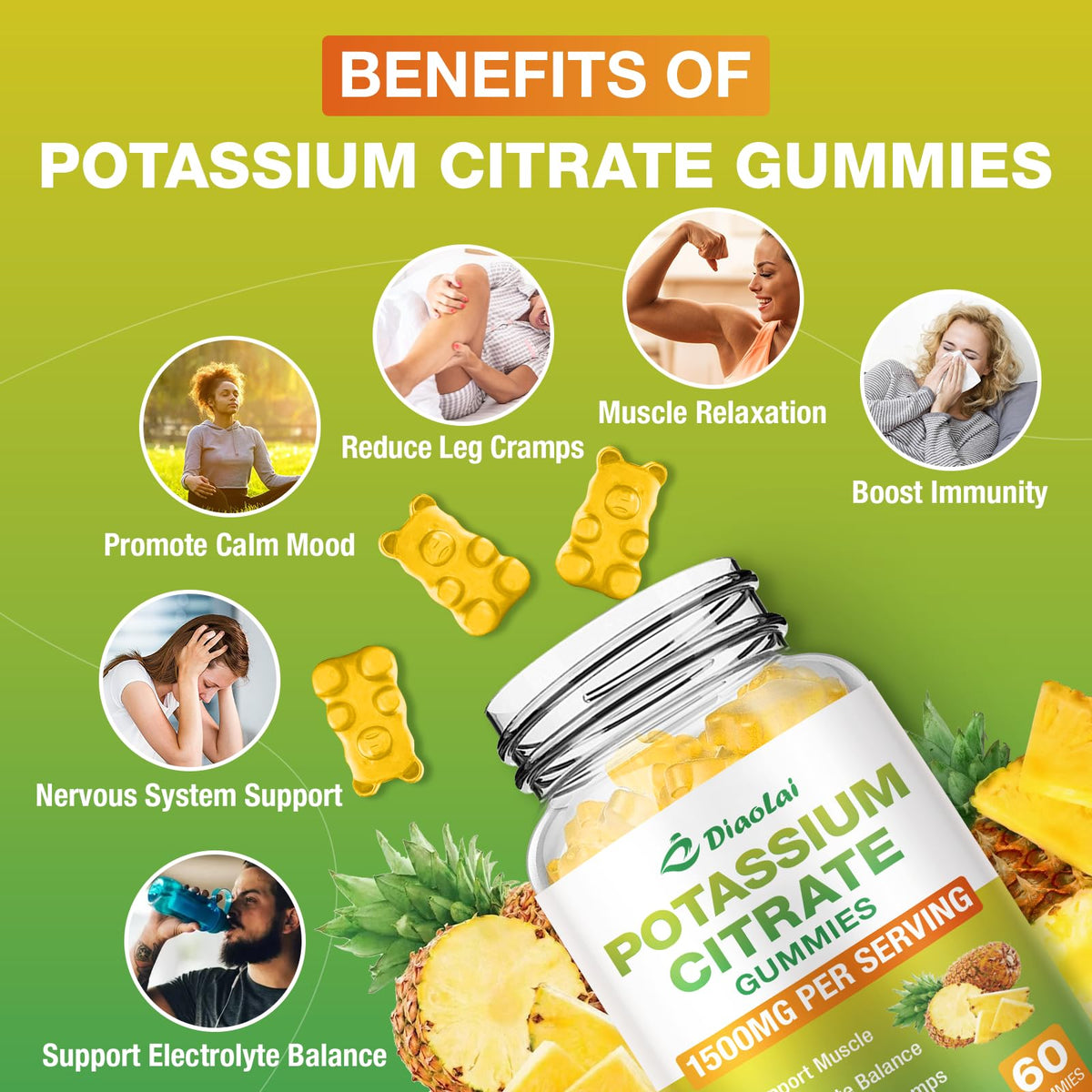 Gummies DIAOLAI Citrate de Potassium en main avec fond nature