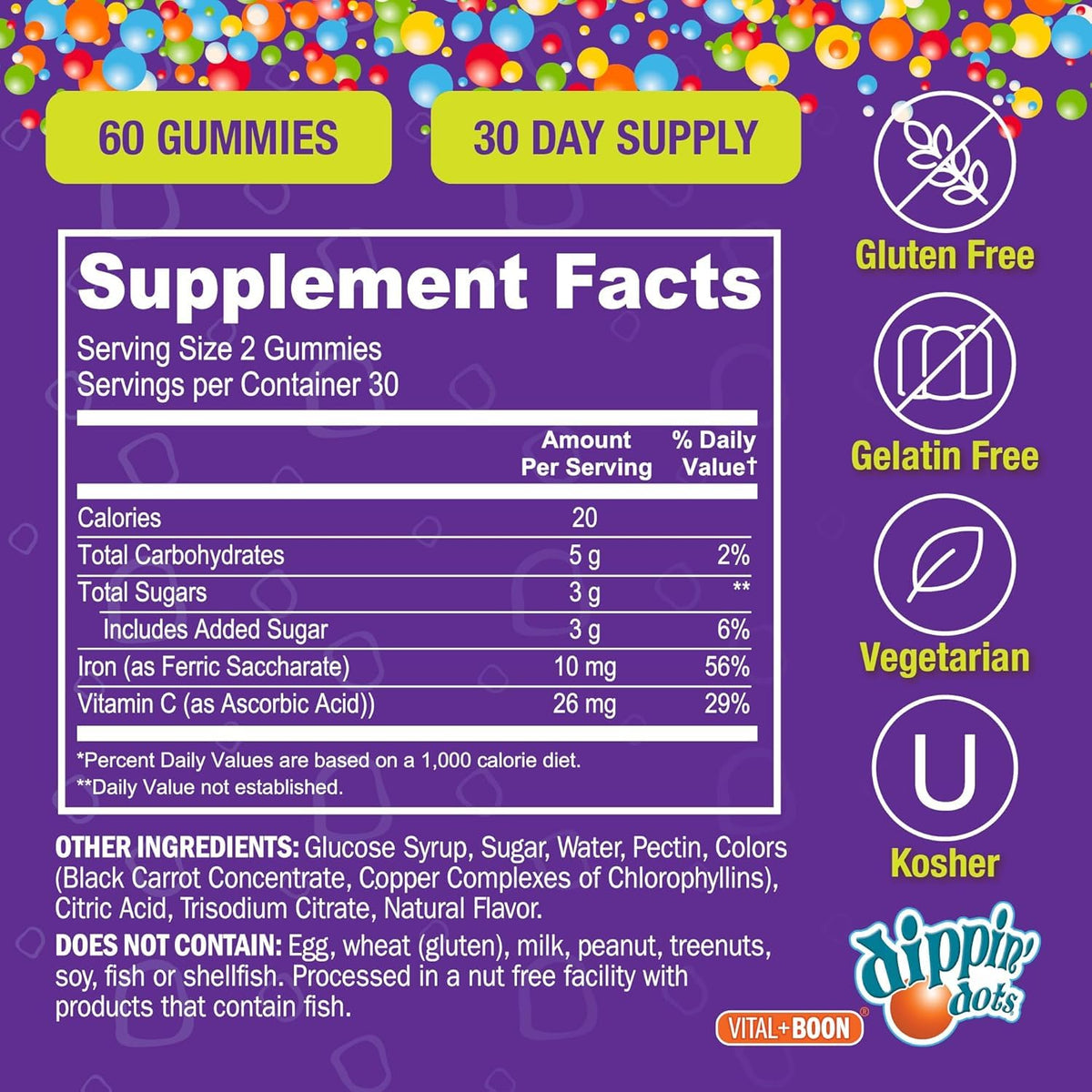 Gummies Dippin' Dots au fer et vitamine C, mise en situation