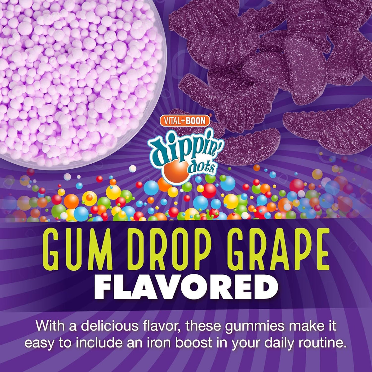 Gummies Dippin' Dots au goût de raisin sur une table