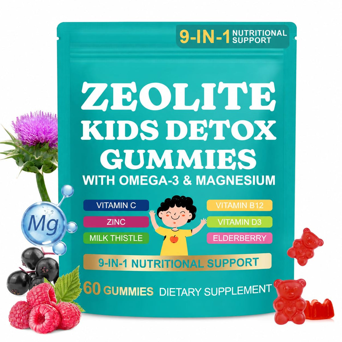 Gummies DLOMFVFQ pour enfants 60 unités saveur baies mélangées, vue de face