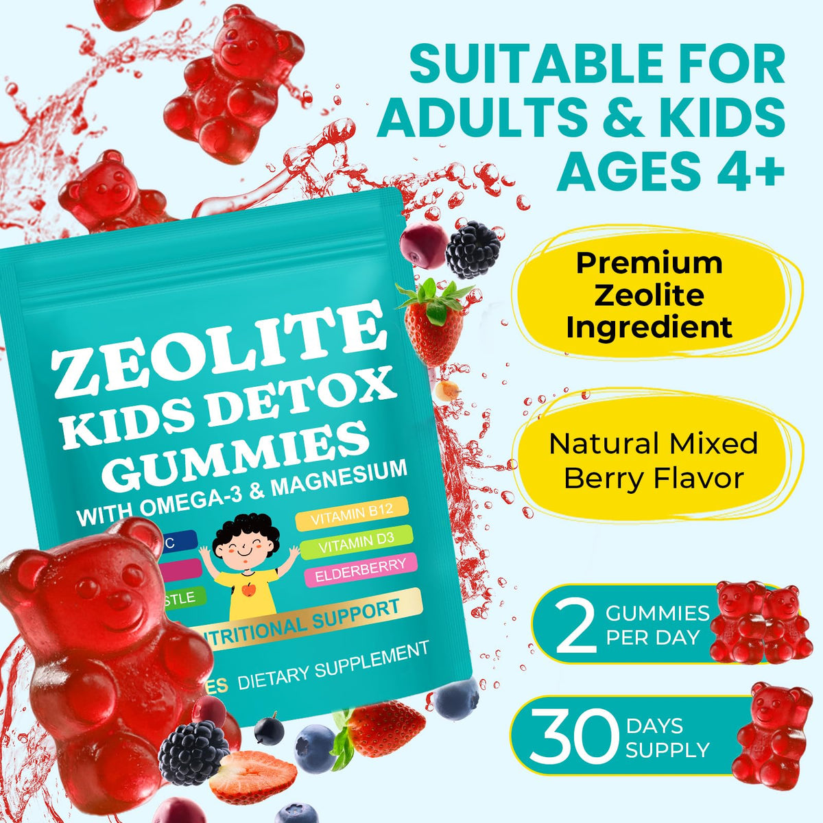 Gummies DLOMFVFQ pour enfants, vue de côté de l'emballage