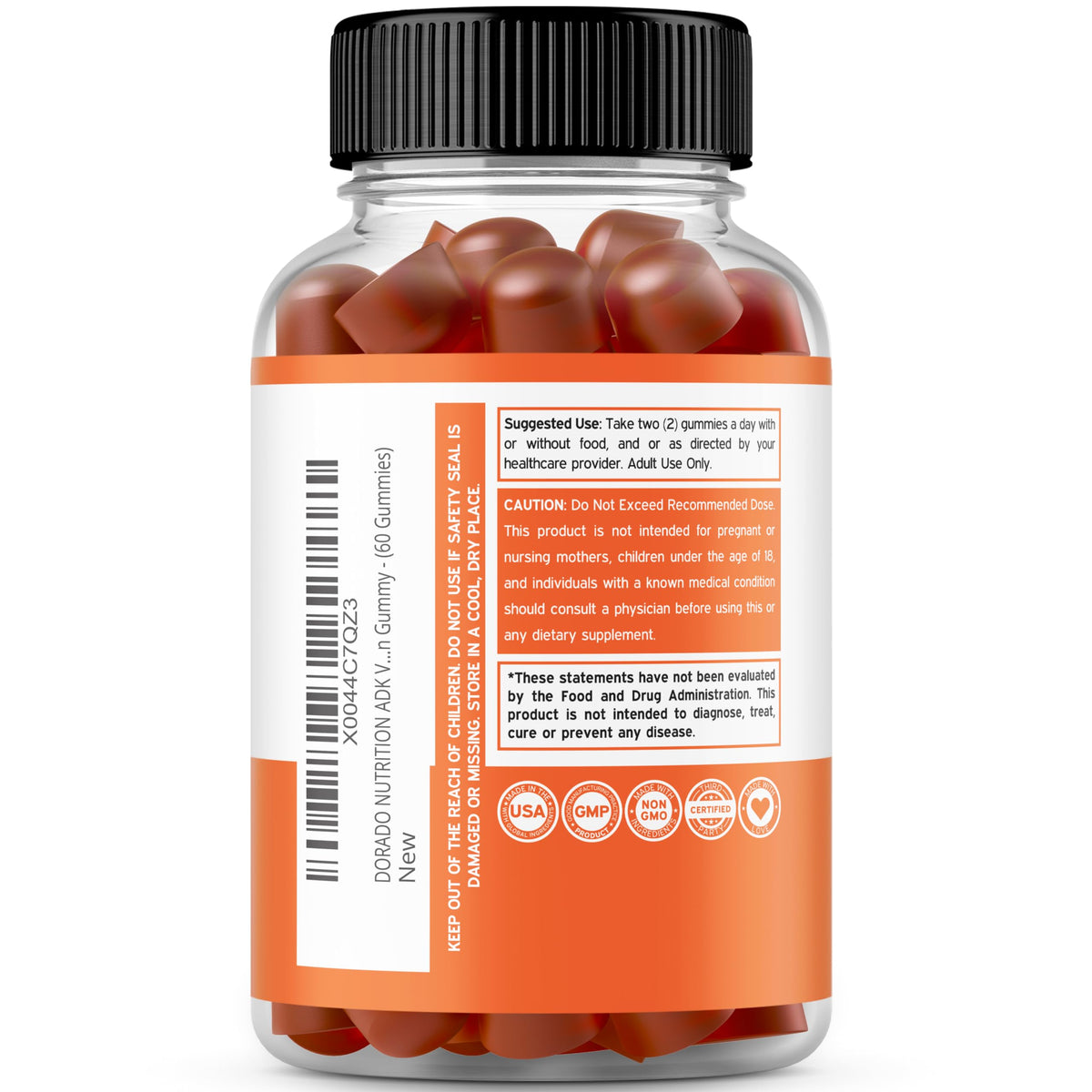 Gummies DORADO NUTRITION montrant leur taille et couleur