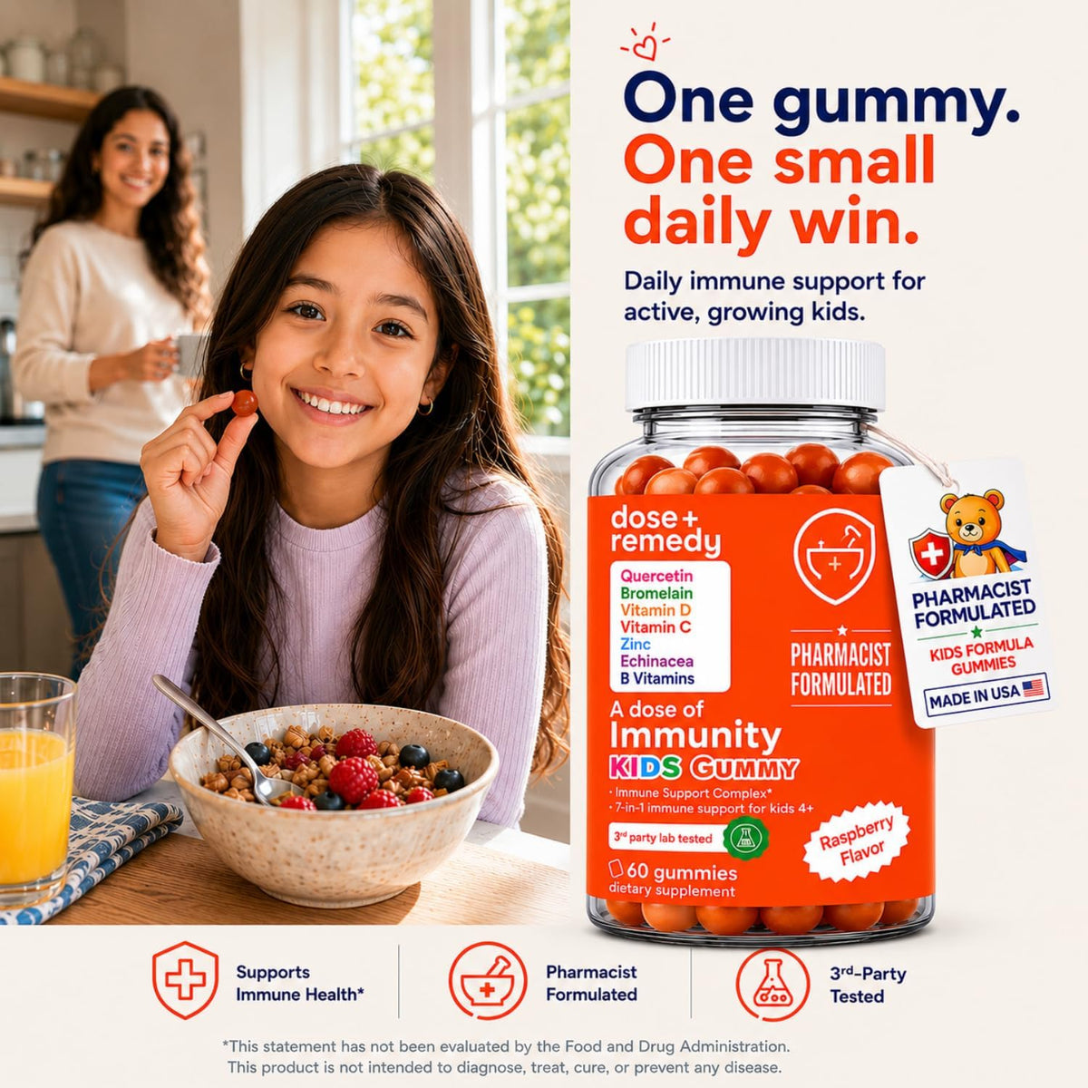 Gummies dose + remedy, ingrédients sur l'étiquette