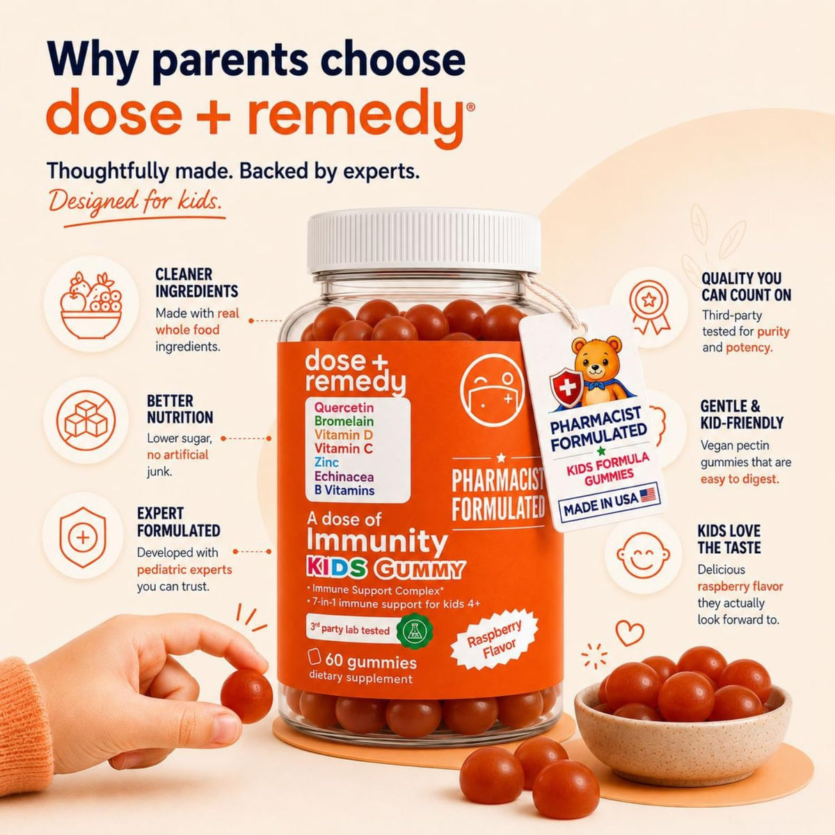 Gummies dose + remedy, prise en main pour montrer la taille