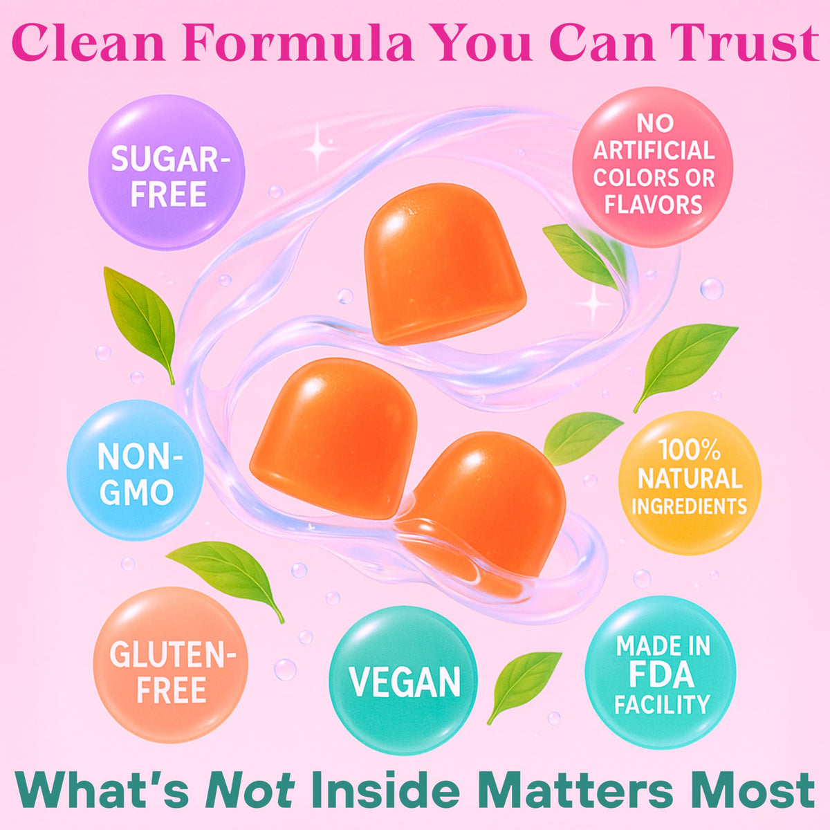 Gummies Dr. Lu sur une table avec des fruits tropicaux