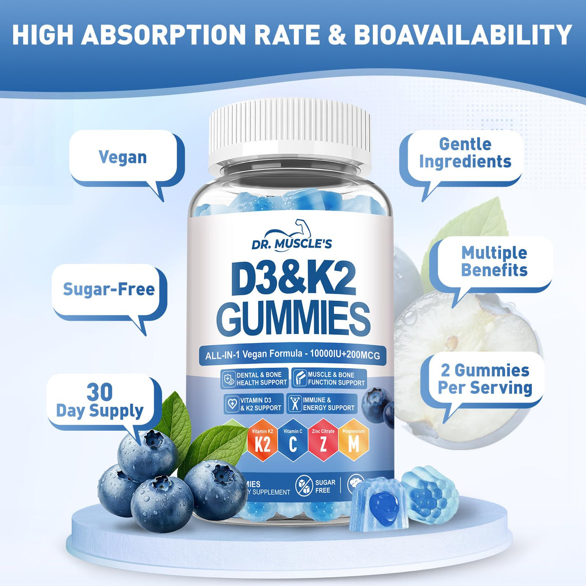Gummies DR. MUSCLE'S sur une table en bois