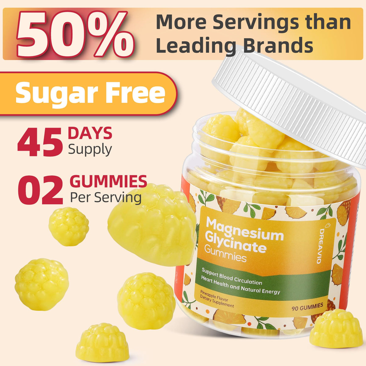 Gummies DREAVIO avec ingrédients listés sur l'étiquette