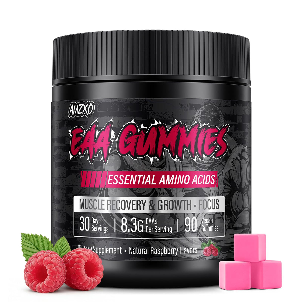 Gummies EAA AMZXO 2:1:1 BCAA framboise, vue de face