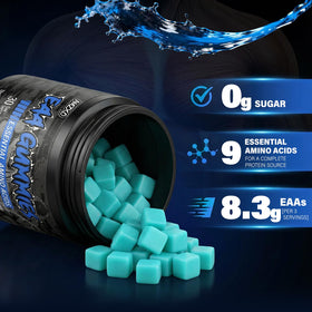 Gummies EAA AMZXO framboise bleue sur une surface en bois