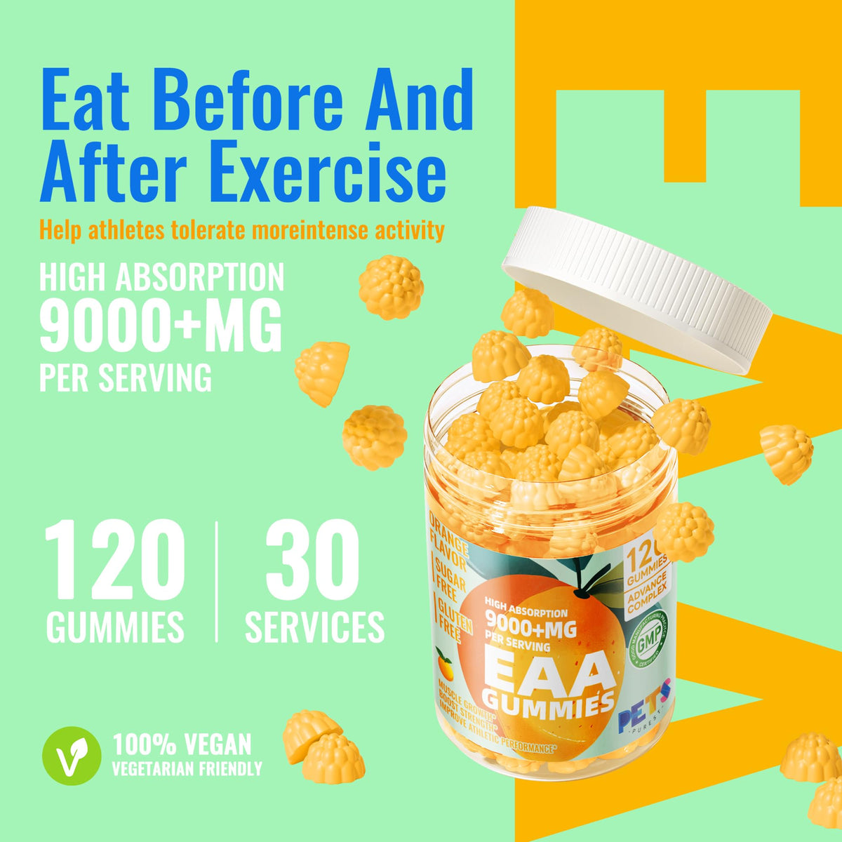 Gummies EAA Pets Purest 120 Gummies Orange avec d'autres compléments