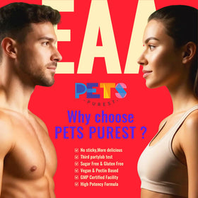 Gummies EAA Pets Purest en gros plan montrant la forme