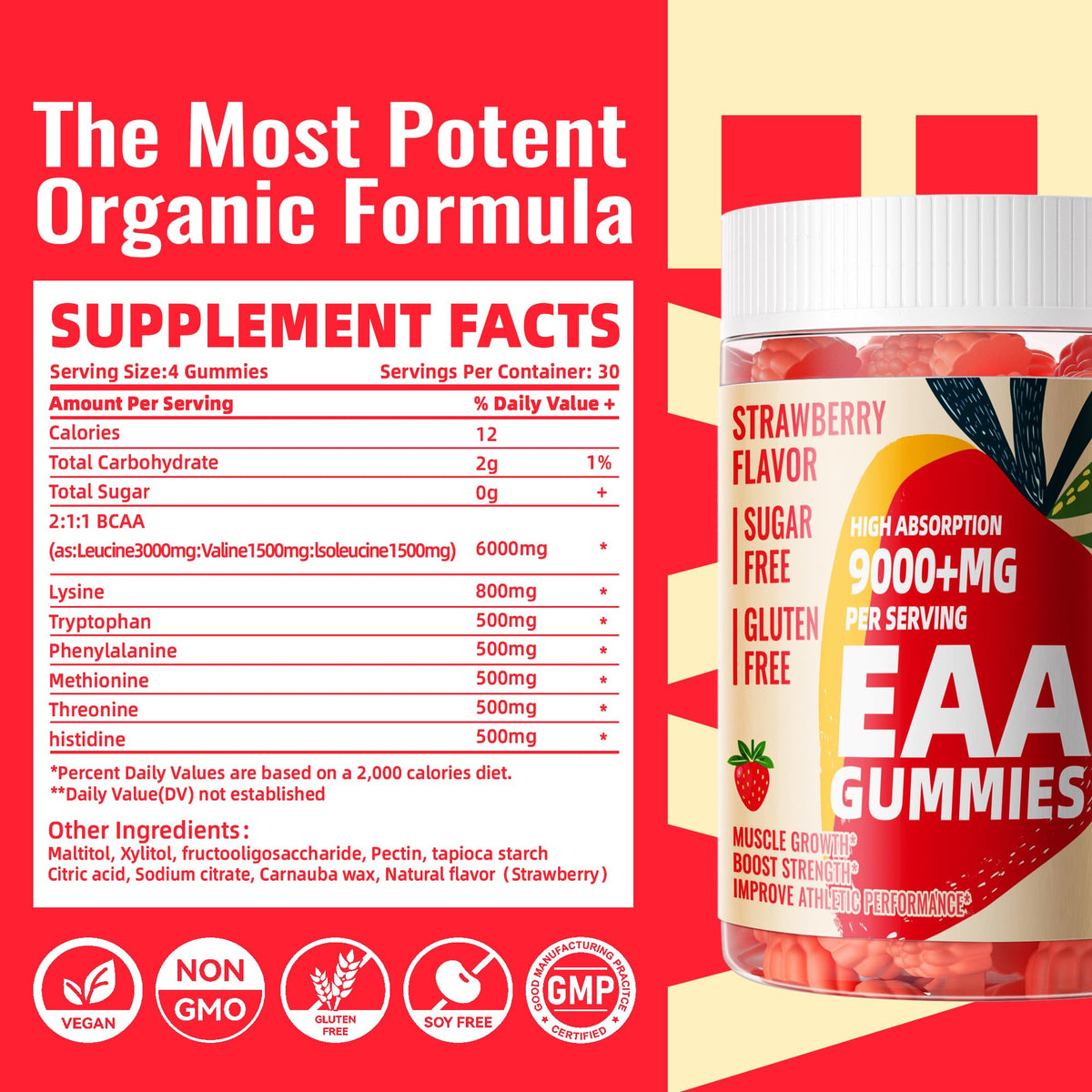 Gummies EAA Pets Purest montrant la texture et la couleur fraise