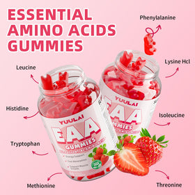 Gummies EAA YUULAI avec acides aminés essentiels listés