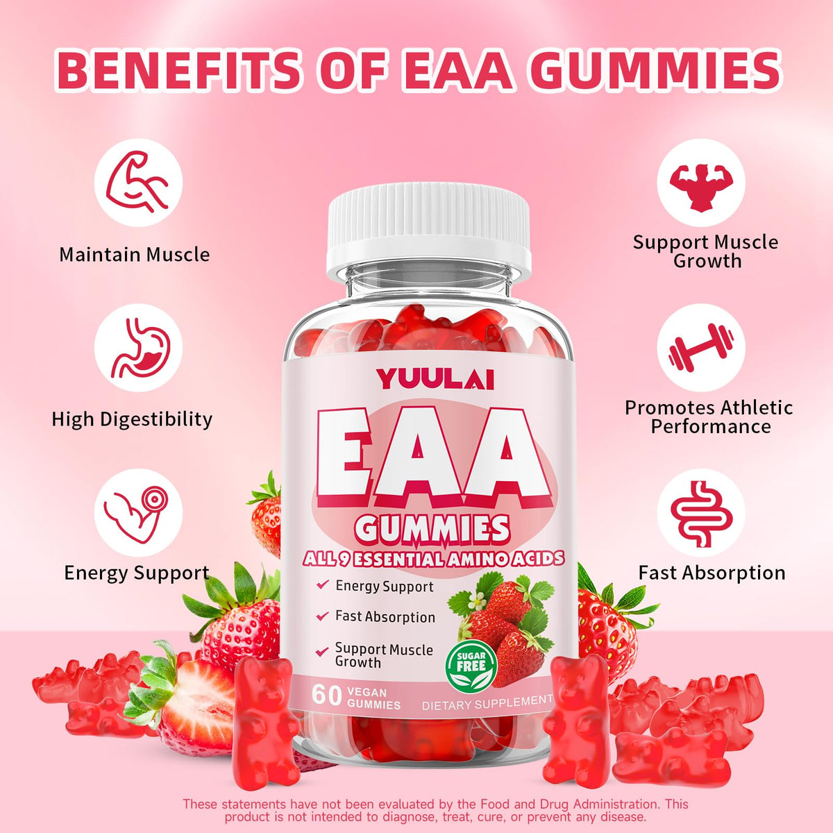 Gummies EAA YUULAI sur une table, mise en scène